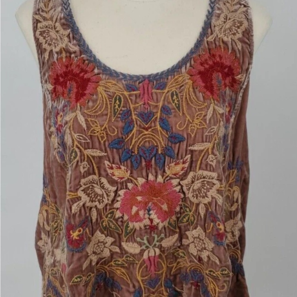 Johnny Was Tan Embellished Sleeveless Tank Top